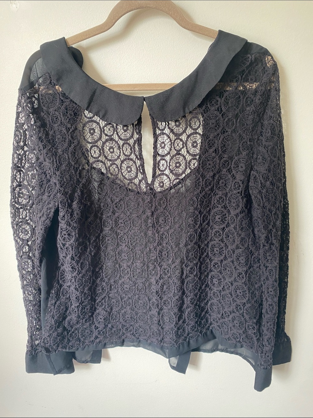 W118 by Walter Baker Black Lace Peter Pan Collar Blouse